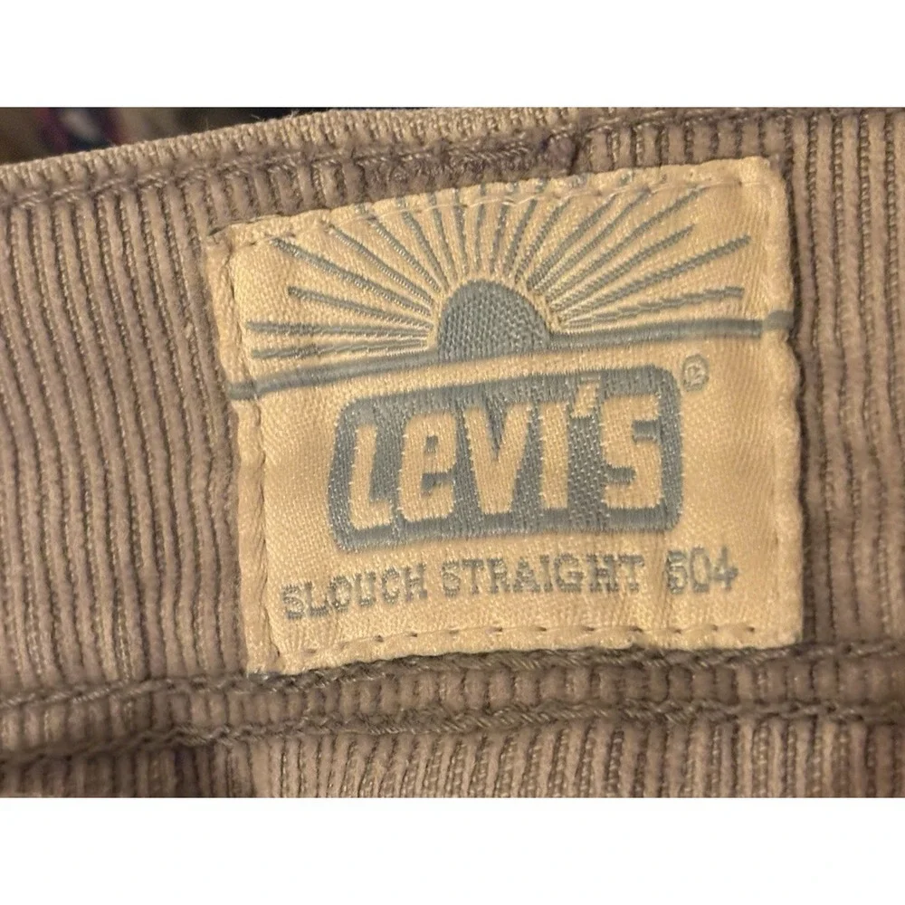 Levis 504 Slouch Straight Corduroy Pants Grey Womens Sz 35x31 Mid‎ Rise Trousers